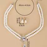 Elegant Rhinestone Pearl Drop Jewelry Set – Multilayer Flower Necklace & Earrings for Women