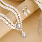 Elegant Rhinestone Pearl Drop Jewelry Set – Multilayer Flower Necklace & Earrings for Women