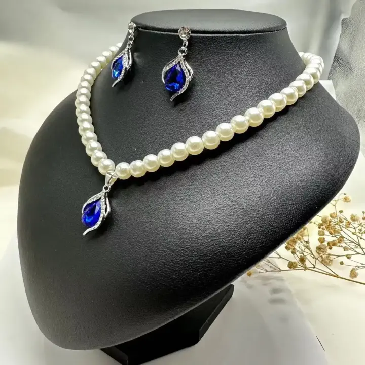 Elegant Pearl Jewelry Set for Women – Waterdrop Pendant Necklace & Matching Earrings