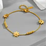 Welding Fixation Beading Daisy Flowers Charm Anklets Chain For Women