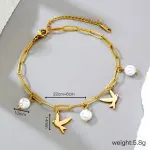 Gold Plated Bird & Pearl Charm Anklet – Elegant Chain Jewelry for Women