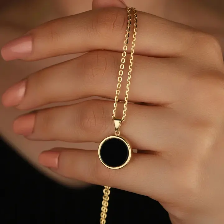 Mens Oval Round Pendent - Gold Edition