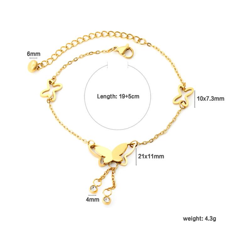 Fairy Butterfly Hollow Out Charm Anklets – Gold Plated PVD Elegant Woman's Statement