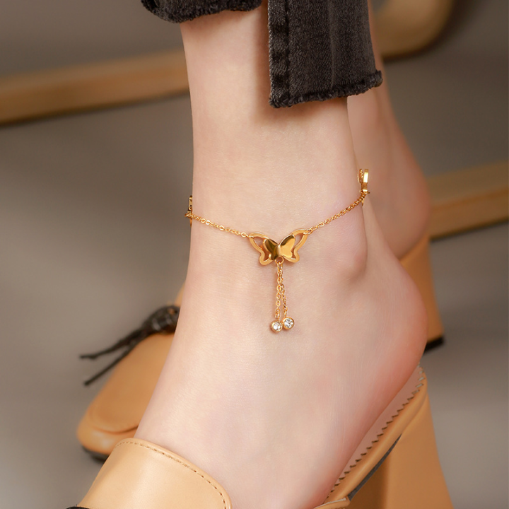 Fairy Butterfly Hollow Out Charm Anklets – Gold Plated PVD Elegant Woman's Statement